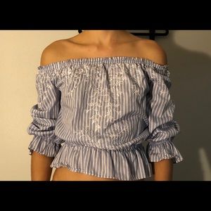 WHBM striped off the shoulder blouse